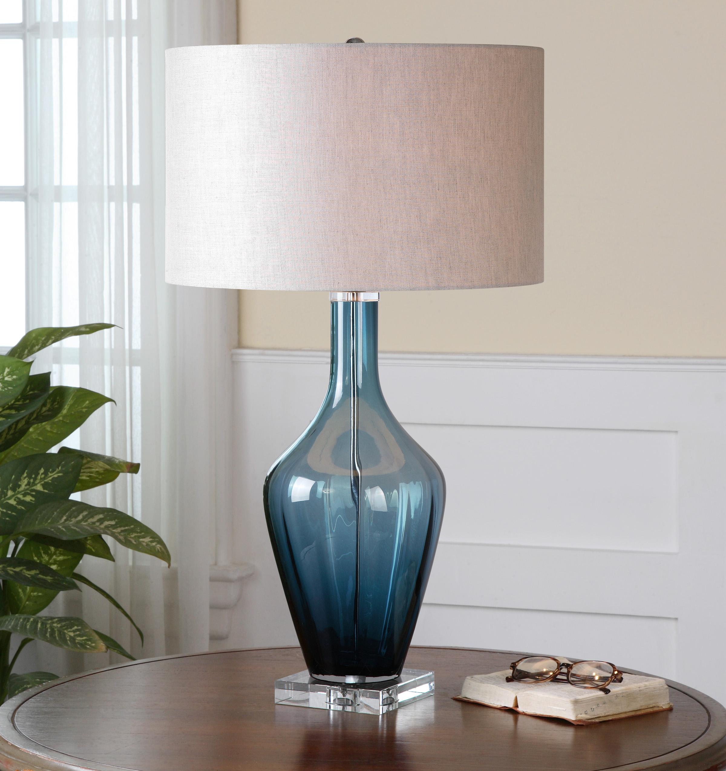 Uttermost Table Lamps 26191 1 Hagano Blue Glass Table Lamp